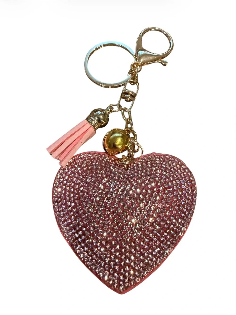 Pink Heart Crystal Bag Charm/Keychain with Tassel